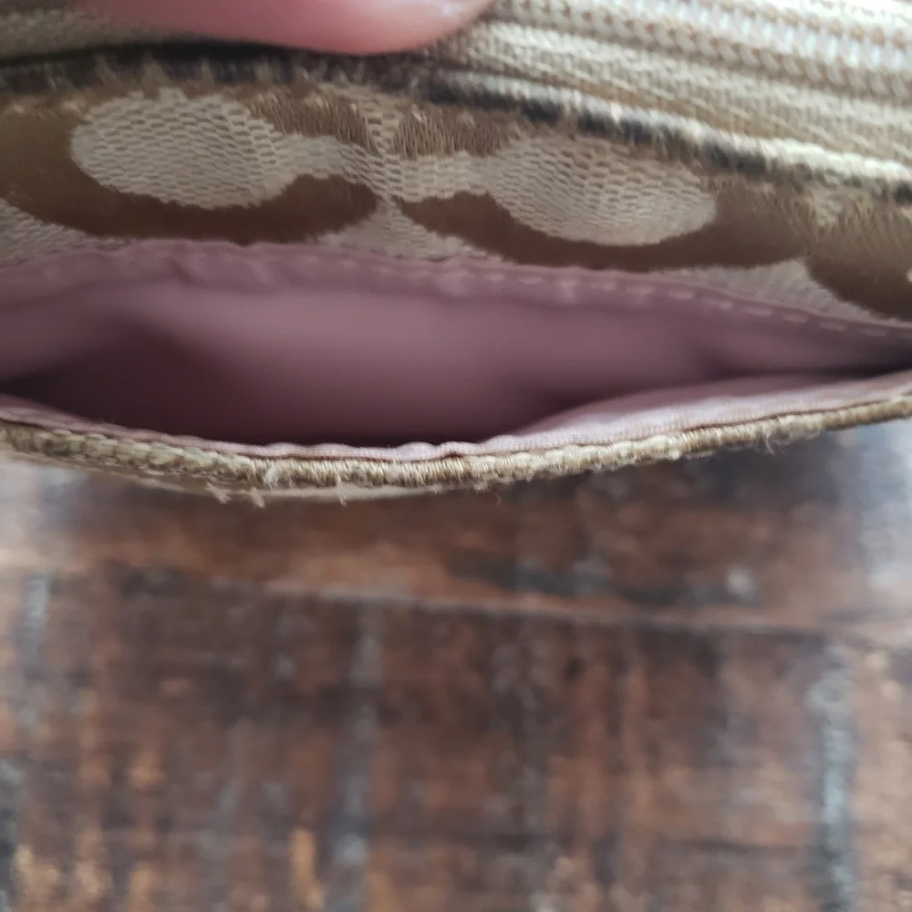 Coach Signature C Vintage Card/ Coin Case Keychain Canvas Wallet Color Tan